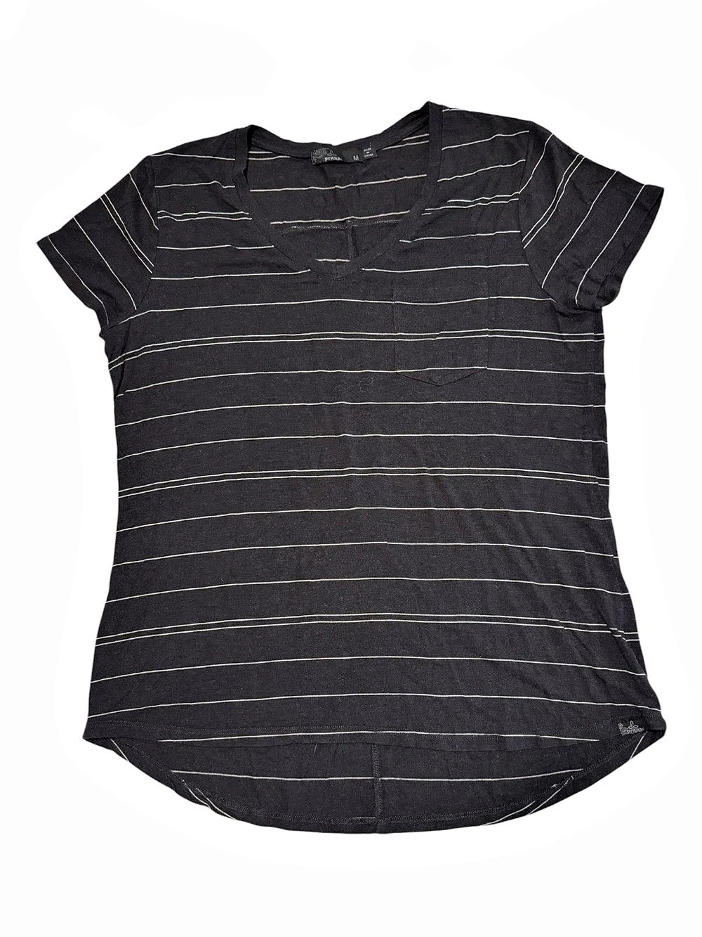 prAna Striped Short Sleeve Top in Black & White Size Medium